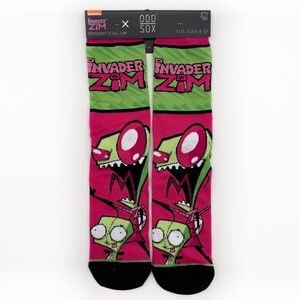 Odd Sox Invader Zim Gir Crew Socks Mens Womens Nickelodeon Green Pink Y2K Gift